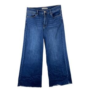 JUST USA Wide Leg Cropped Jeans Women's Size 31/12 Blue Denim Frayed Hem